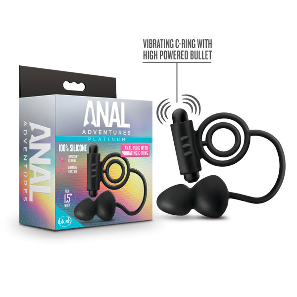 anal adventures   platinum   silicone anal plug with vibrating c ring black 